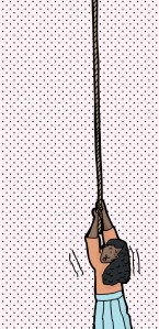 Helpless Woman Holding Rope