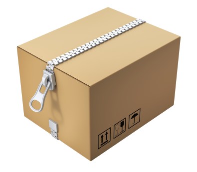 Cardboard box with the zipper isolated on white background