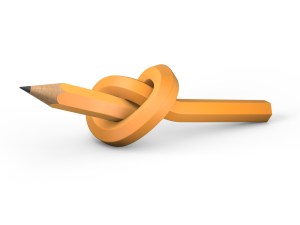 Pencil tied in a knot on a white background